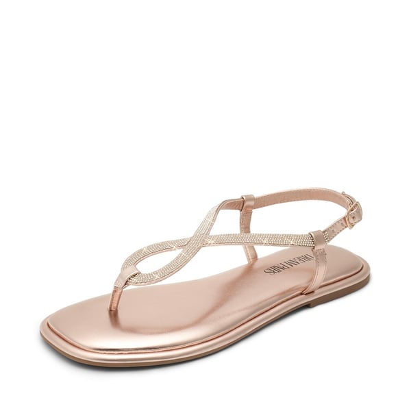 Ankle Strap Rhinestone Flat Sandals - CHAMPAGNE -  0